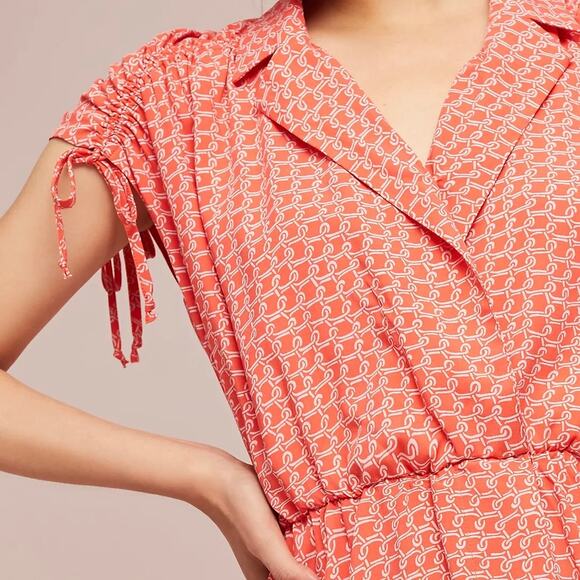 Maeve Anthropologie Carlotta Ruched Shirtdress Pullover Ruched Orange Size Small - Picture 3 of 16